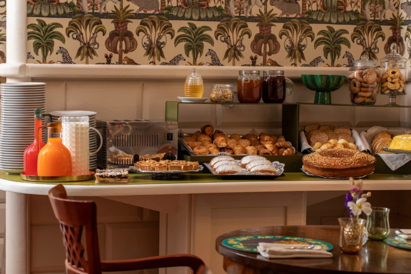 Breakfast buffet with croissants, cakes, bread, juices, honey and biscuits near Piazza della Repubblica - The Hotel Britannia, BZAR hotels in Rome